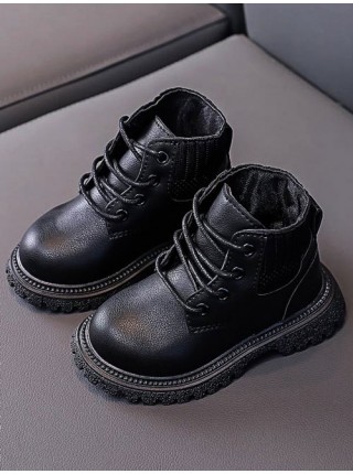 Детские черные зимние ботинки на шнуровке 